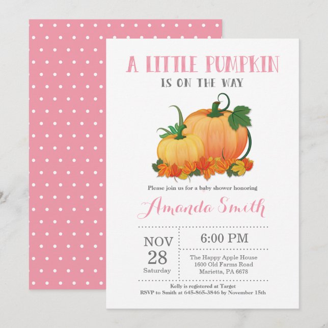 Citrouille Fall Girl Baby shower Invitation Card (Devant / Derrière)