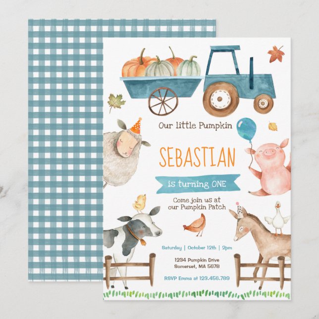 Citrouille Farm Invitation Anniversaire Automne Fa (Devant / Derrière)