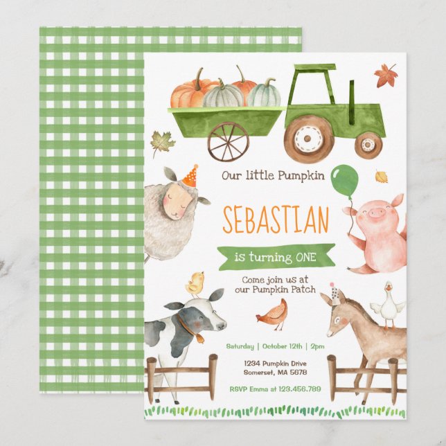 Citrouille Farm Invitation Anniversaire Automne Fa (Devant / Derrière)