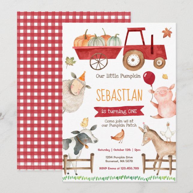 Citrouille Farm Invitation Anniversaire Automne Fa (Devant / Derrière)