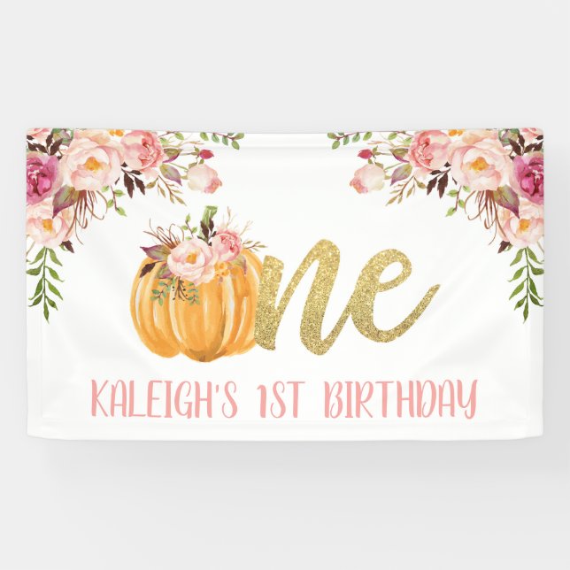Citrouille floral 1er anniversaire Bannière - Fill (Horizontal)
