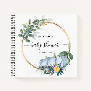 Citrouille Floral Fall Blue Baby shower Livre d'or