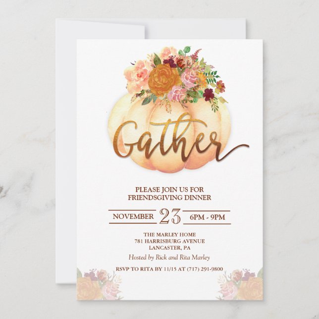 Citrouille Floral Friendsgiving Diner Invitation (Devant)