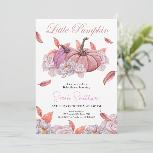 Citrouille Floral Girl Baby shower Invitation (Debout devant)