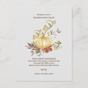 Citrouille Floral Thanksgiving Dîner Invitation