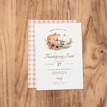 Citrouille Floral Thanksgiving Dîner Invitation