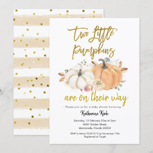 Citrouille Floral Twins Baby shower Invitation