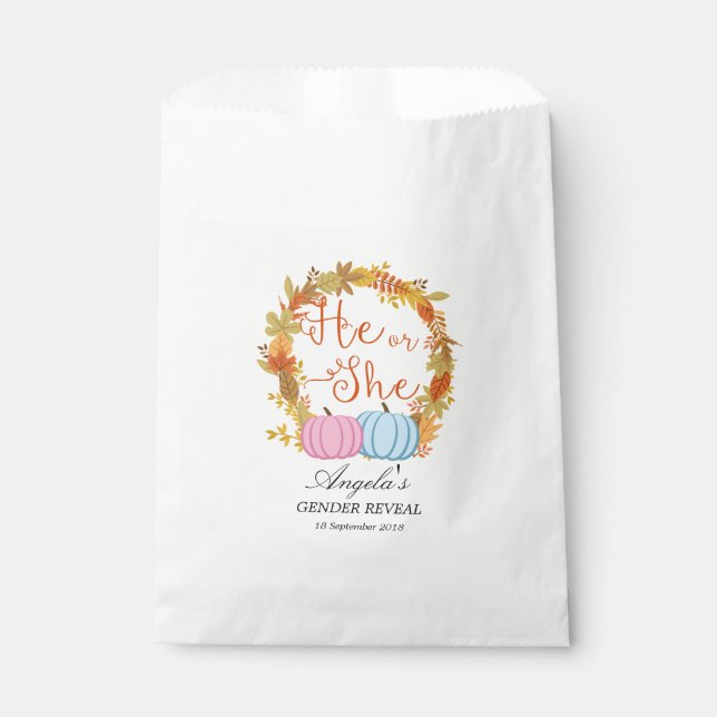 Citrouille Genre Reveal Party Favoriser les sacs (Devant)