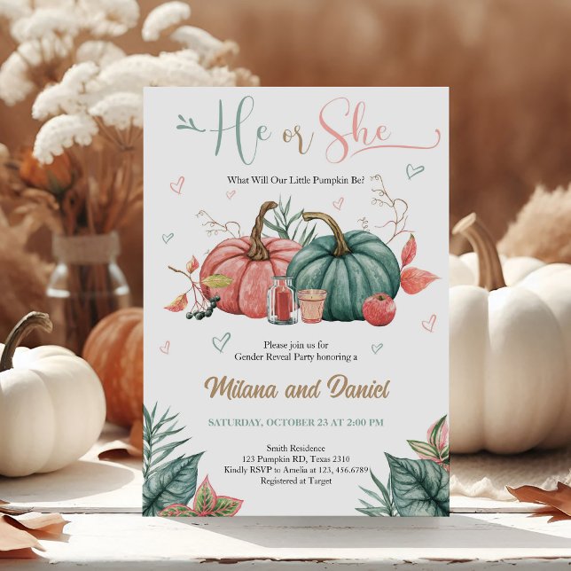 Citrouille Genre Révéler Pink Green Invitation (Créateur téléchargé)
