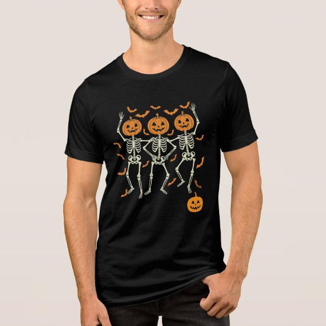Citrouille Halloween Black Tshirt Dancing Skeleton (Recto)