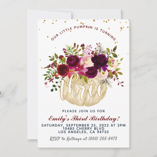 Citrouille Invitation pour le troisième anniversai (Devant)