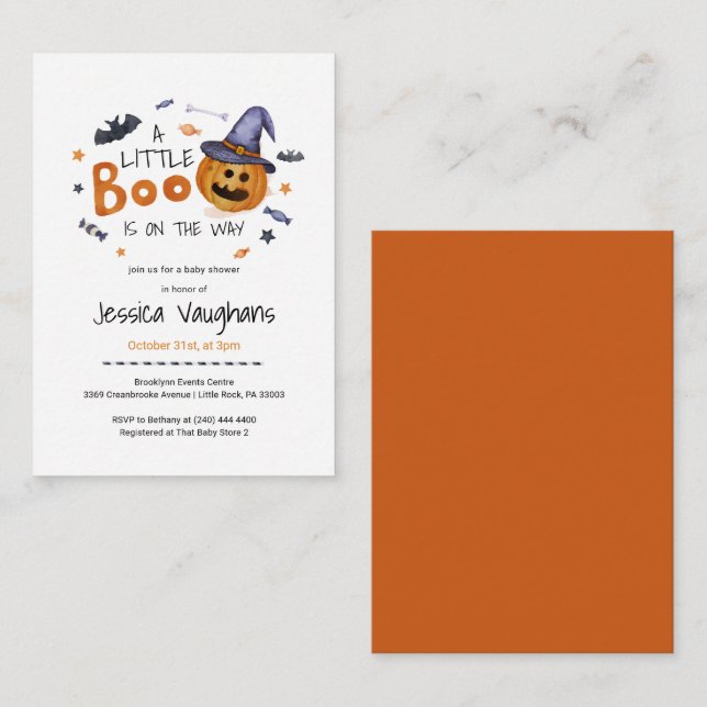 Citrouille Little Boo Boys Baby shower Invitation (Devant / Derrière)
