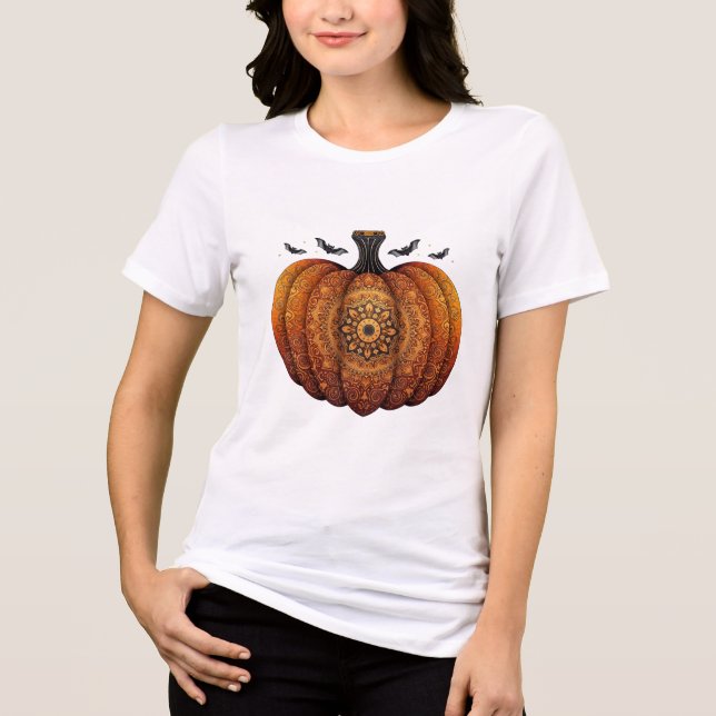 Citrouille Mandala Magic Halloween Tshirts pour fe (Recto)