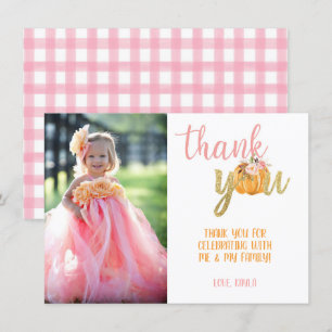 Citrouille Merci Carte photo - Fille (Plaid)