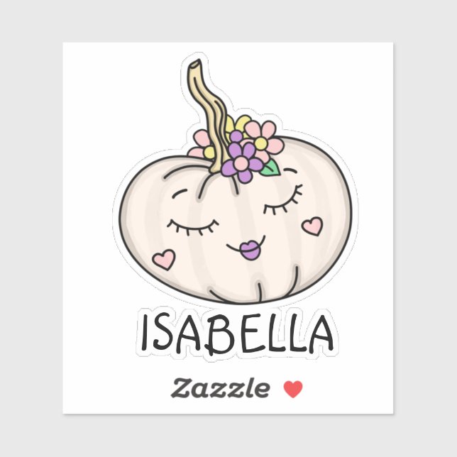Citrouille mignon avec le nom Sticker personnalisé (Feuille)