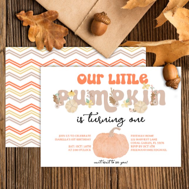 Citrouille neutre Premier Invitation d'anniversair (Gender neutral pumpkin fall birthday party invitation)