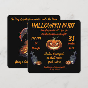 🖤 Citrouille noir roi Halloween Invitation 🎃