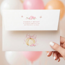 Citrouille orange à ruban rose pour Baby Shower d'