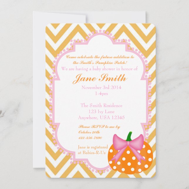 Citrouille Patch Theme Baby Girl Douche Invitation (Devant)