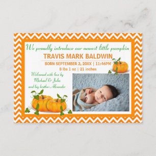 Citrouille photo Chevron - 3x5 Faire-part de naiss