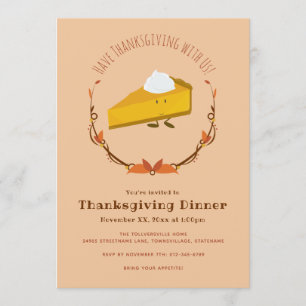 Citrouille Pie Caractère Thanksgiving Invitation
