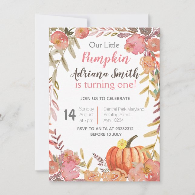 Citrouille Premier Anniversaire Automne Invitation (Devant)