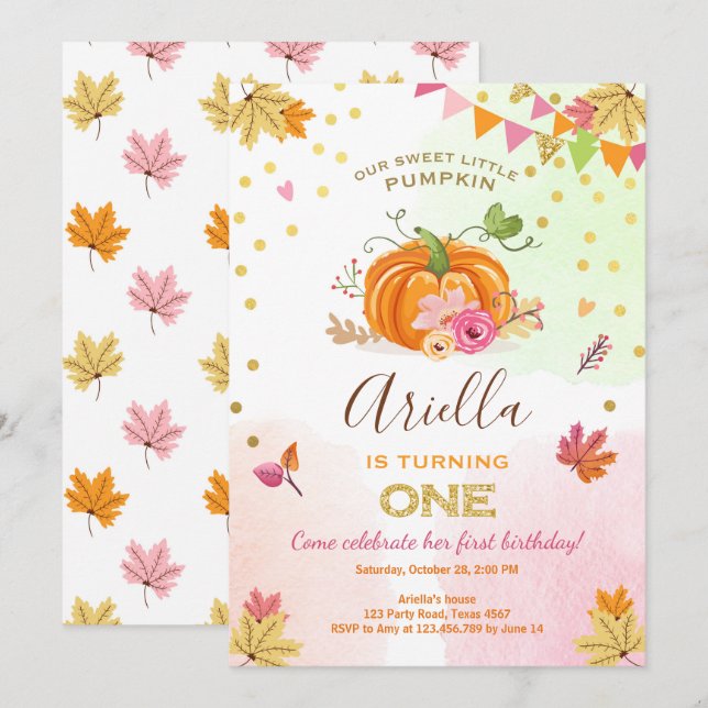 Citrouille Première invitation anniversaire Automn (Devant / Derrière)