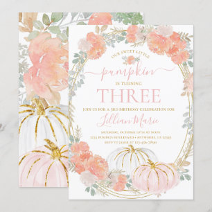 Citrouille rose automne Invitation d'anniversaire