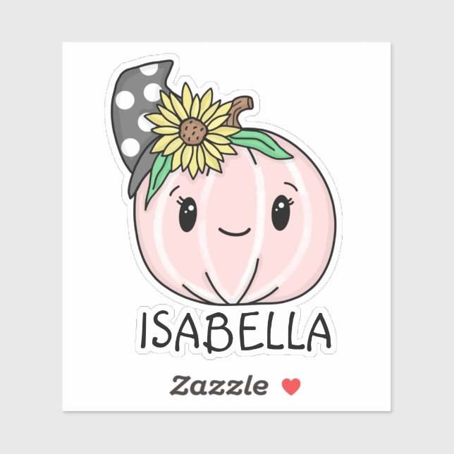 Citrouille rose avec nom Sticker personnalisé (Feuille)