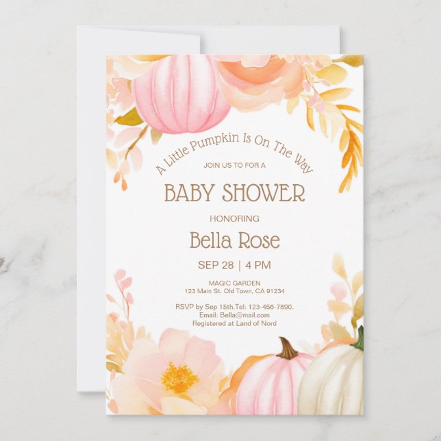 Citrouille rose mignon Invitation Baby shower d'au (Devant)