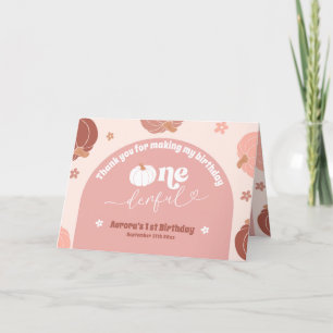 Citrouille rose rétro 1er anniversaire Merci plié