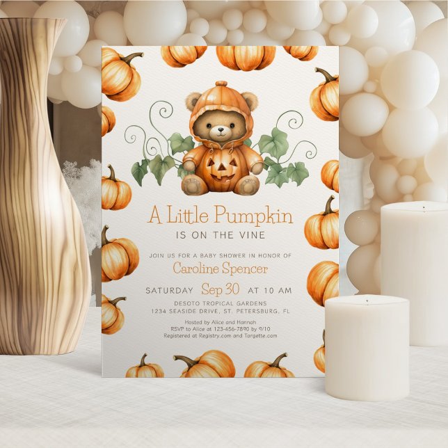 Citrouille Teddy Bear Baby shower Invitation (Créateur téléchargé)