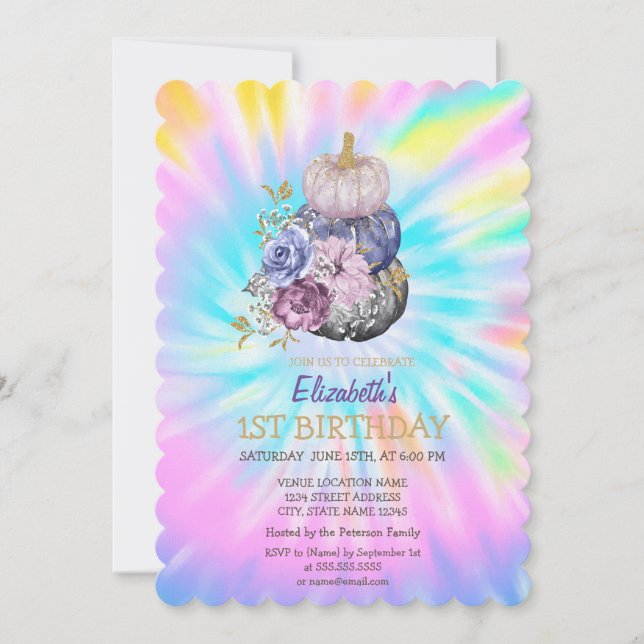 Citrouille Tie Dye Invitation Anniversaire (Devant)