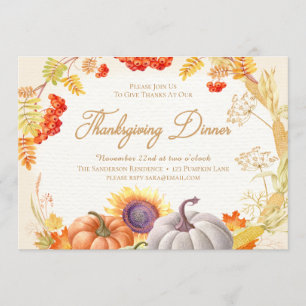 Citrouille Tournesol Thanksgiving Dîner Invitation