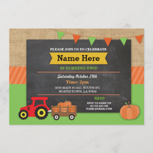Citrouille Tracteur Invitation de fête d'anniversa