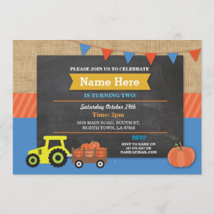 Citrouille Tracteur Invitation de fête d'anniversa