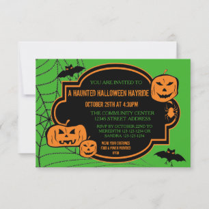 Citrouille vert/orange encadré - Invitation Hallow