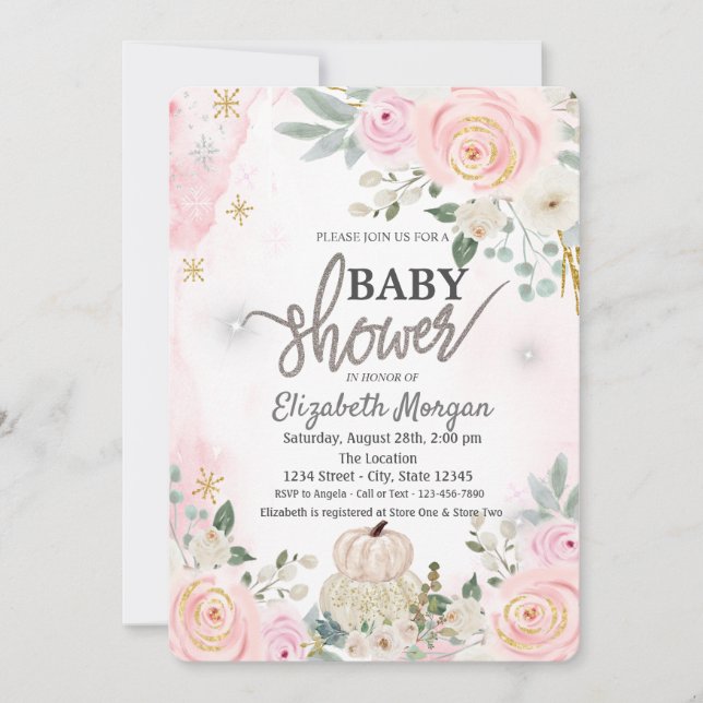 Citrouilles blancs, Fleurs Baby Showe Invitation (Devant)