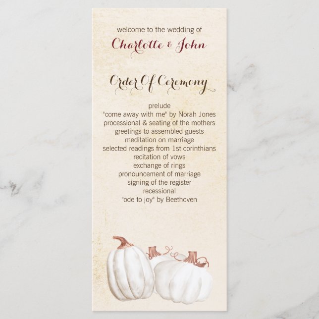 citrouilles blancs programme de mariage de récolte (Devant)