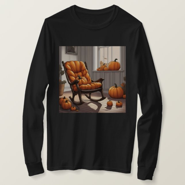Citrouilles Dans Fenêtre Noir T-shirt à manches lo (Design devant)
