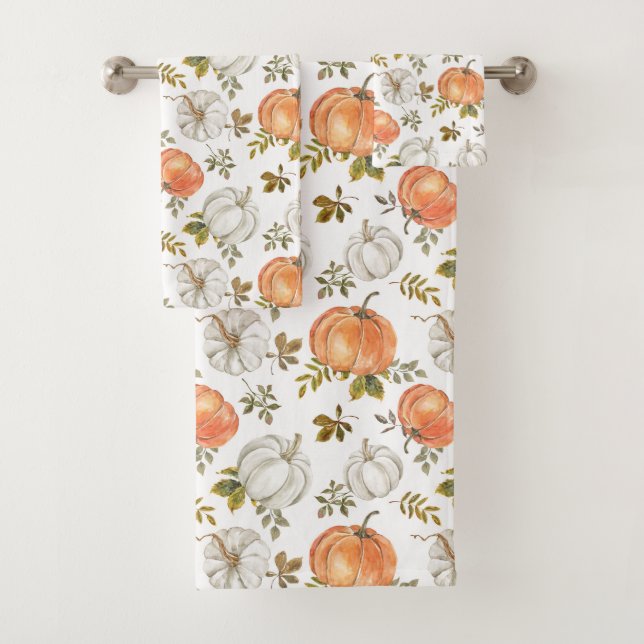 Citrouilles d'aquarelle et Motif d'automne de feui (En situation)