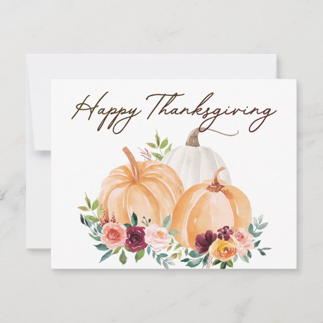 Citrouilles d'automne et fleurs boho carte de vœux (Devant)
