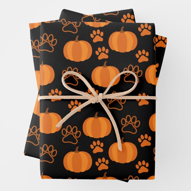 Citrouilles et pattes papier enveloppant Halloween (En situation)
