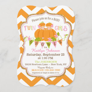 Citrouilles Twin Girls Fall Baby Shower Invitation