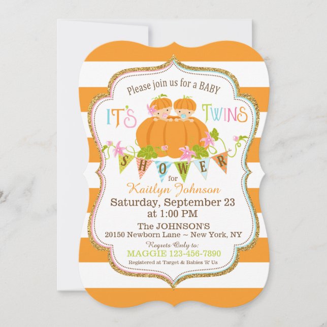Citrouilles Twins Fall Baby Shower Invitations (Devant)