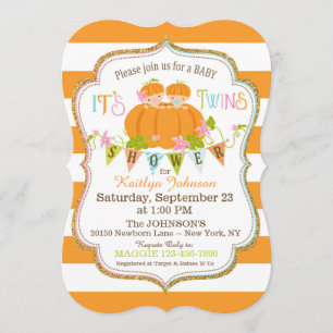 Citrouilles Twins Fall Baby Shower Invitations