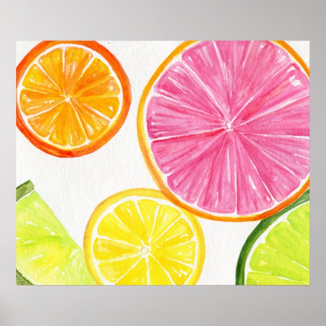 Citrus Aquarellmalerei, Limon, Zitrone, Orange Poster (Vorne)