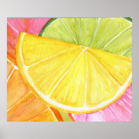 Citrus Aquarellmalerei, Limon, Zitrone, Orange