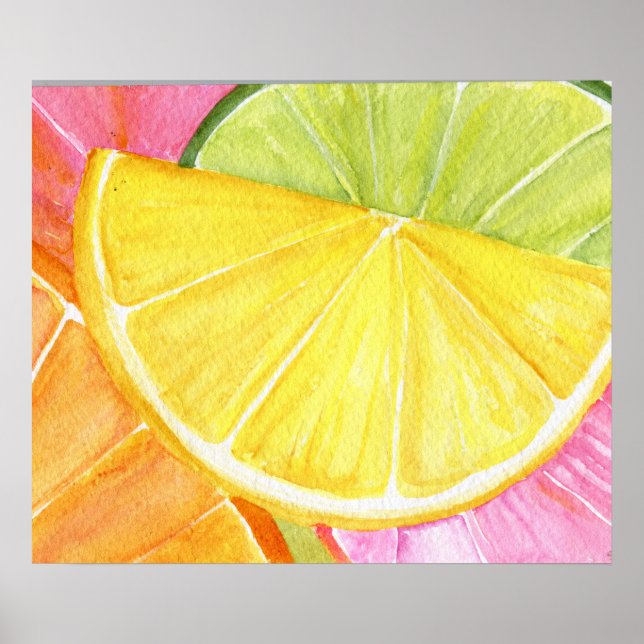 Citrus Aquarellmalerei, Limon, Zitrone, Orange Poster (Vorne)