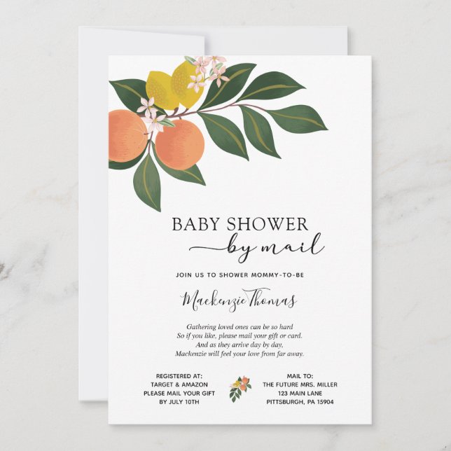 Citrus Baby Shower by Mail Einladung (Vorderseite)